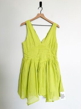 ASOS DESIGN V-neck Kiwi Green Tinkerbell Hanky Hem Mini Dress